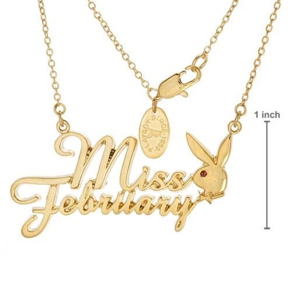Playboy Necklace Miss February Bunny Pendant Gold Plated Birthstone NWT RARE y2k - Picture 4 of 15